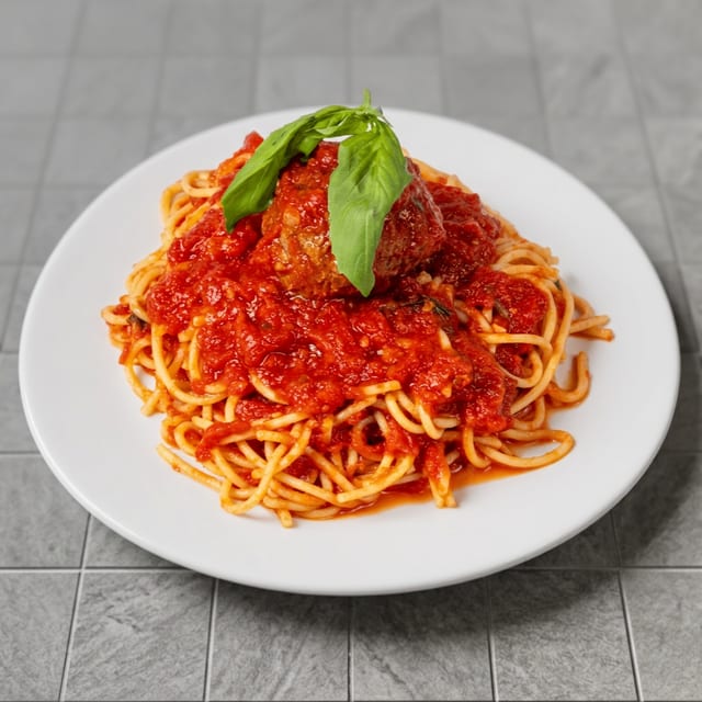 Spaghetti and meatballs tray.
